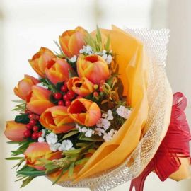 10 ( 2 Tone Orange ) Tulips Hand Bouquet