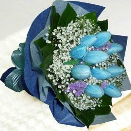 10 Blue ( Dyed Color ) Tulips Hand Bouquet
