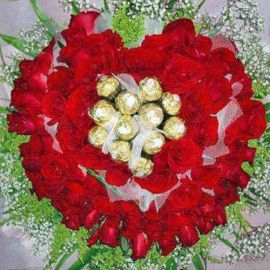 88 Red Roses With 11 Ferrero Rocher Chocolates hand bouquet 