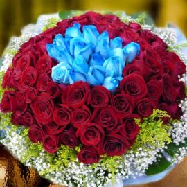 99 Roses ( 80 Red & 19 Blue ) Hand Bouquet