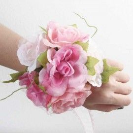 Artificial Pink Roses Wedding Wristlet.