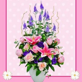 Artificial Pink Lilies & Roses Flowers Table Arrangement Deliver