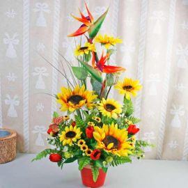 Artificial Sun Flowers Arrangement Delivery. ( Vase might not be