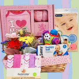 Baby Girl Gift Set & Flowers Arrangement