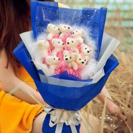 10 Mini Bear ( 10cm Height ) Arrange in Hand Bouquet
