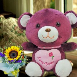 30cm Love Bear With SunFlower Standing Bouquet