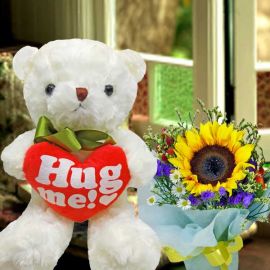 20cm (Hug Me) Bear With Sunflower Standing Bouquet