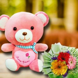 30cm Love Bear With Gerbera Flowers Bouquet