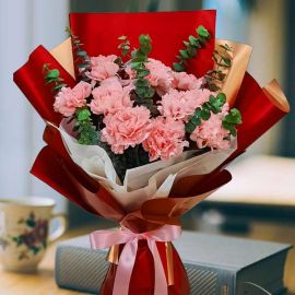 12 Pink Carnation Hand Bouquet