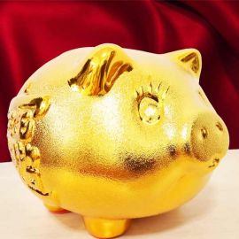 Lucky Feng Shui Gift Golden Pig Piggy Coin Bank