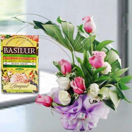 BASILUR Assorted Green Tea & Yam Color Roses Arrangement