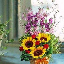 Matthiola & Sunflowers Table Arrangement 