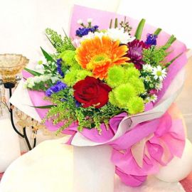 Mixed Flower, Rose, Chrysanthemum & Gerbera Handbouquet