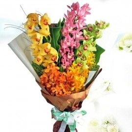 Mokara & Cymbidium Orchids Hand Bouquet