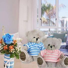 13cm Couple Bear With Blue Rose Standing Bouquet