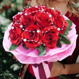 12 Artificial Red Roses Hand Bouquet