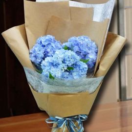 3 Blue hydrangeas Hand Bouquet.
