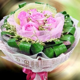 6 Aqua Pink Roses Handbouquet ( Need 1 Day Advance order )