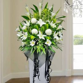 Artificial Lilies, Fresh Lilies & Chrysanthemum White box stand 5 feet height.