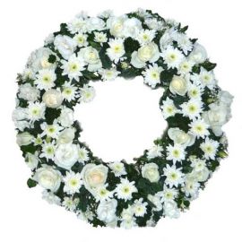 Wreath 20 inches With White Roses And PomPom (without stand)
