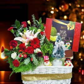 Fresh Flower Arrangement with Chocolate & Christmas Tree
